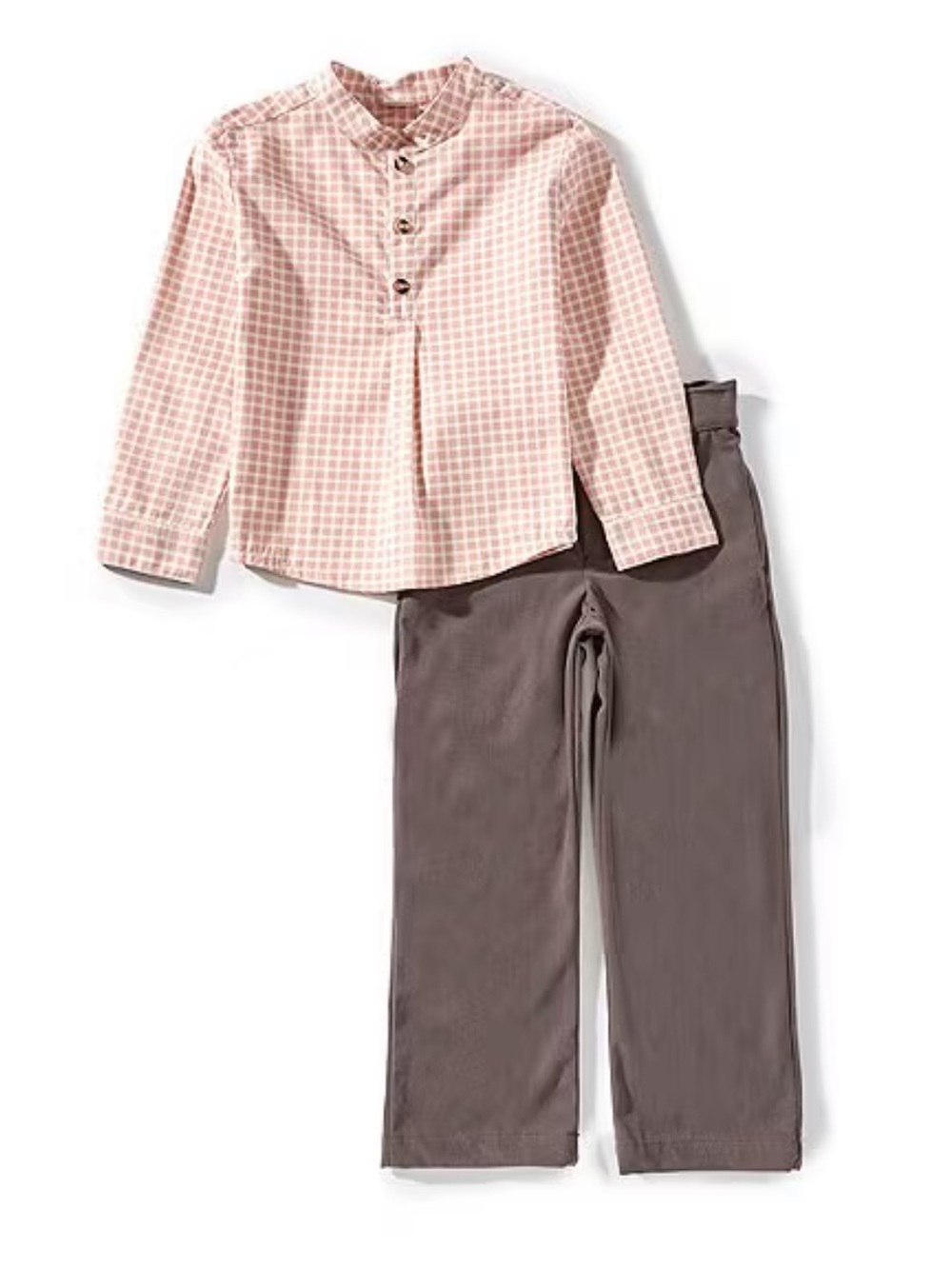 Edgehill Collection Boys Check Mandarin Collar Long Sleeve Shirt & Pants 6